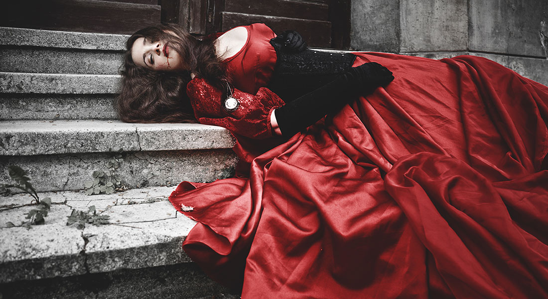 Gothic lady on red steps